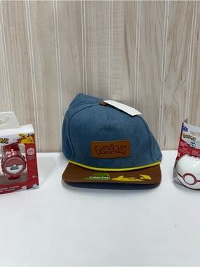 Kids Blue Denim Snapback Hat with Brown Brim